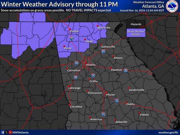 Winter Weather Advisory in Effect for Portions of North Georgia Through 11 P.M.