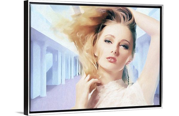 vintage painting of closeup of woman with blonde hair