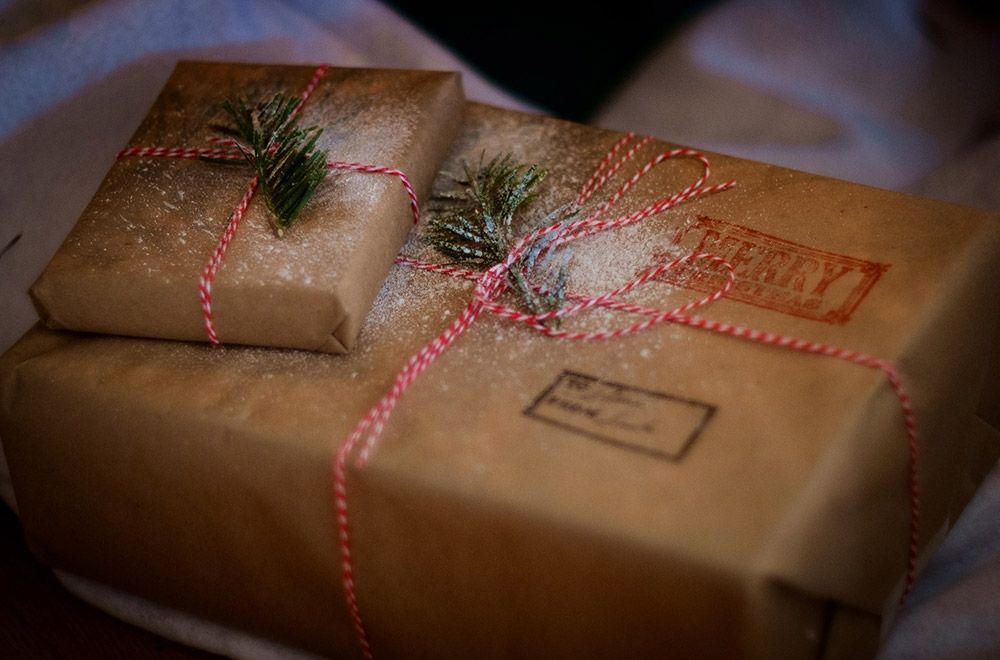Holiday-themed shipping packages