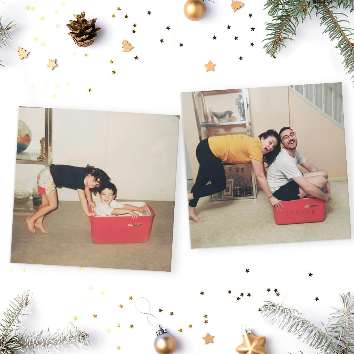 A sister and brother use high-quality canvas prints to show off their then-and-now recreation.