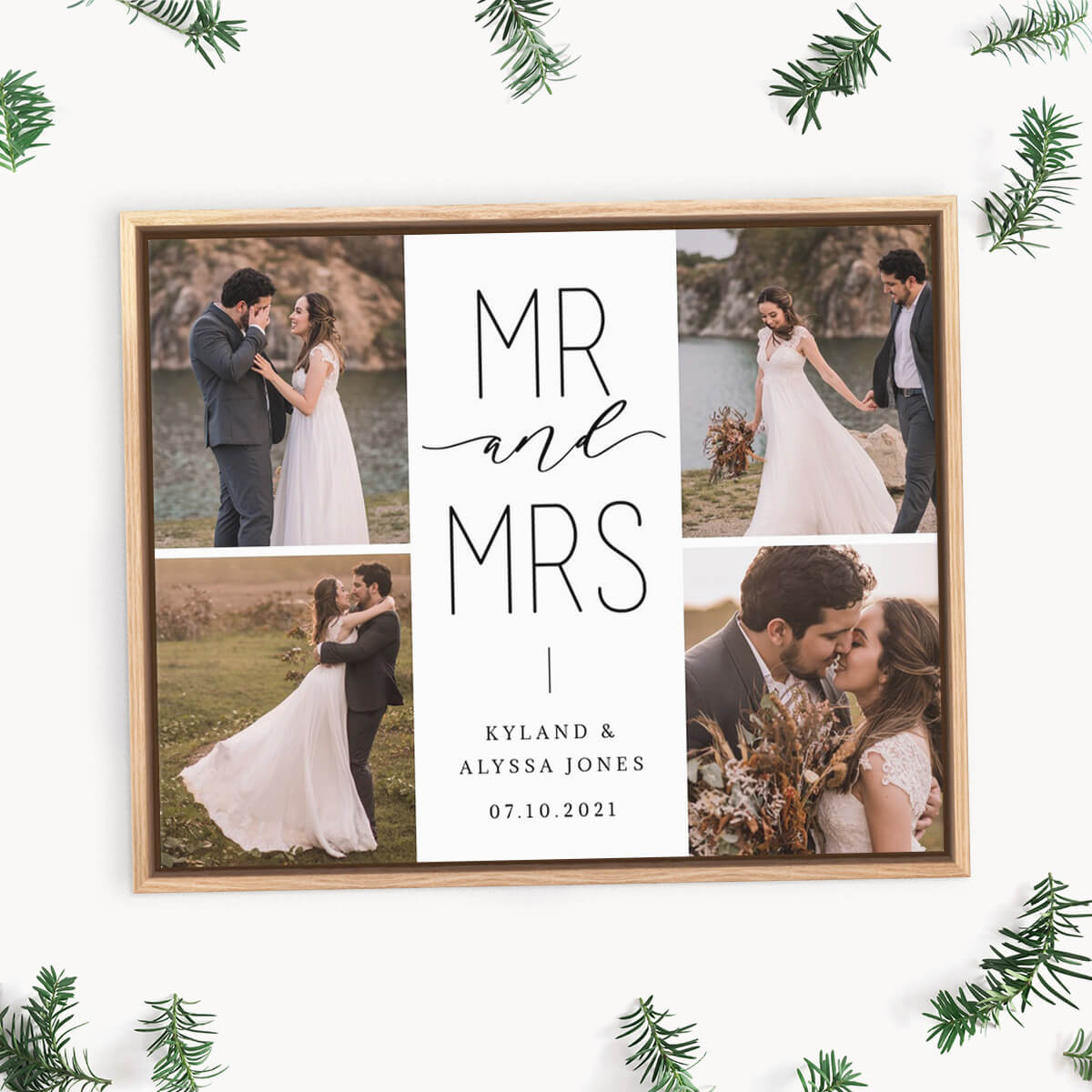 A wedding couple creates a personal Mr. and Mrs. Photo Collage Print.