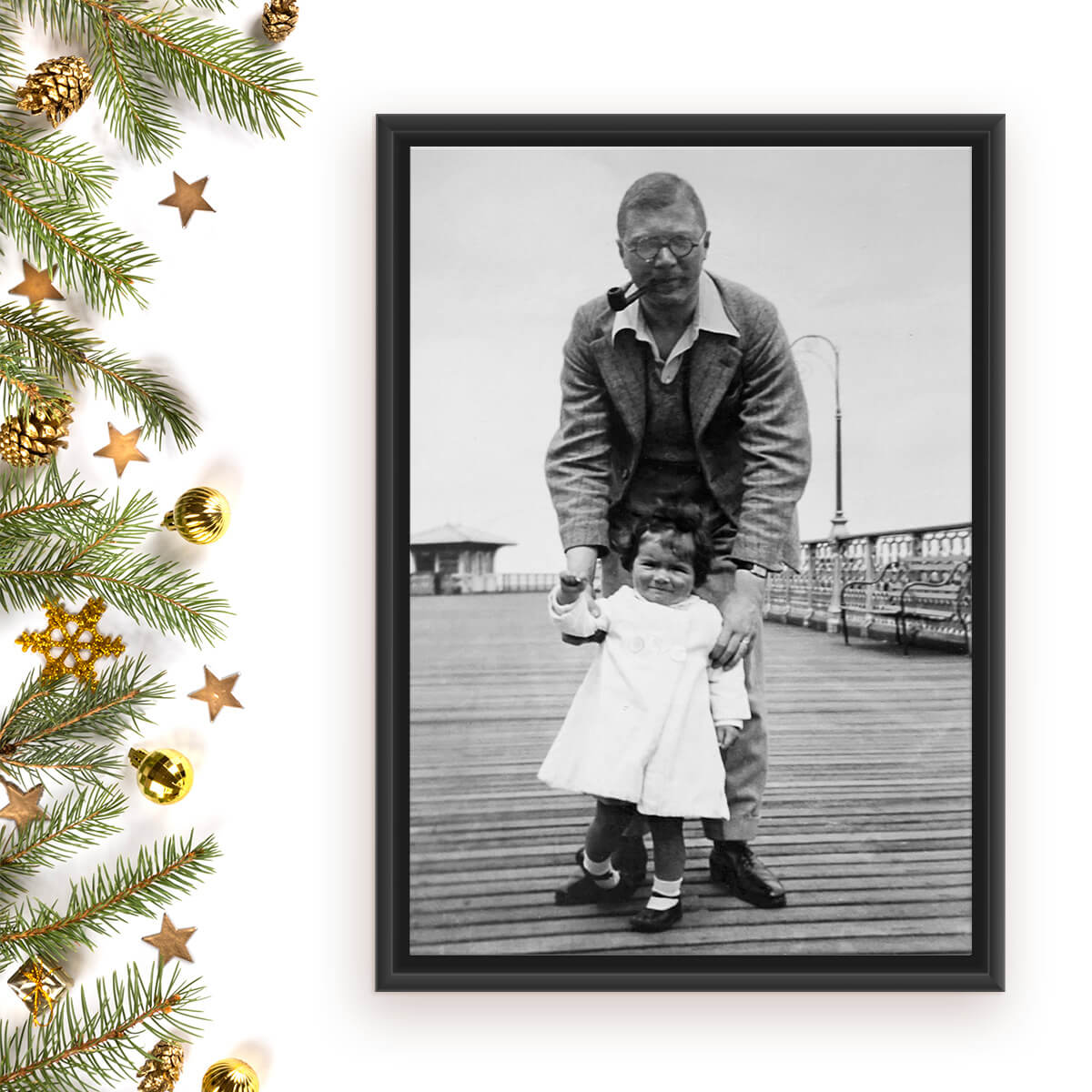 An Old Photo of Grandpa with his Granddaughter turned into a personalized Canvas Print gift.