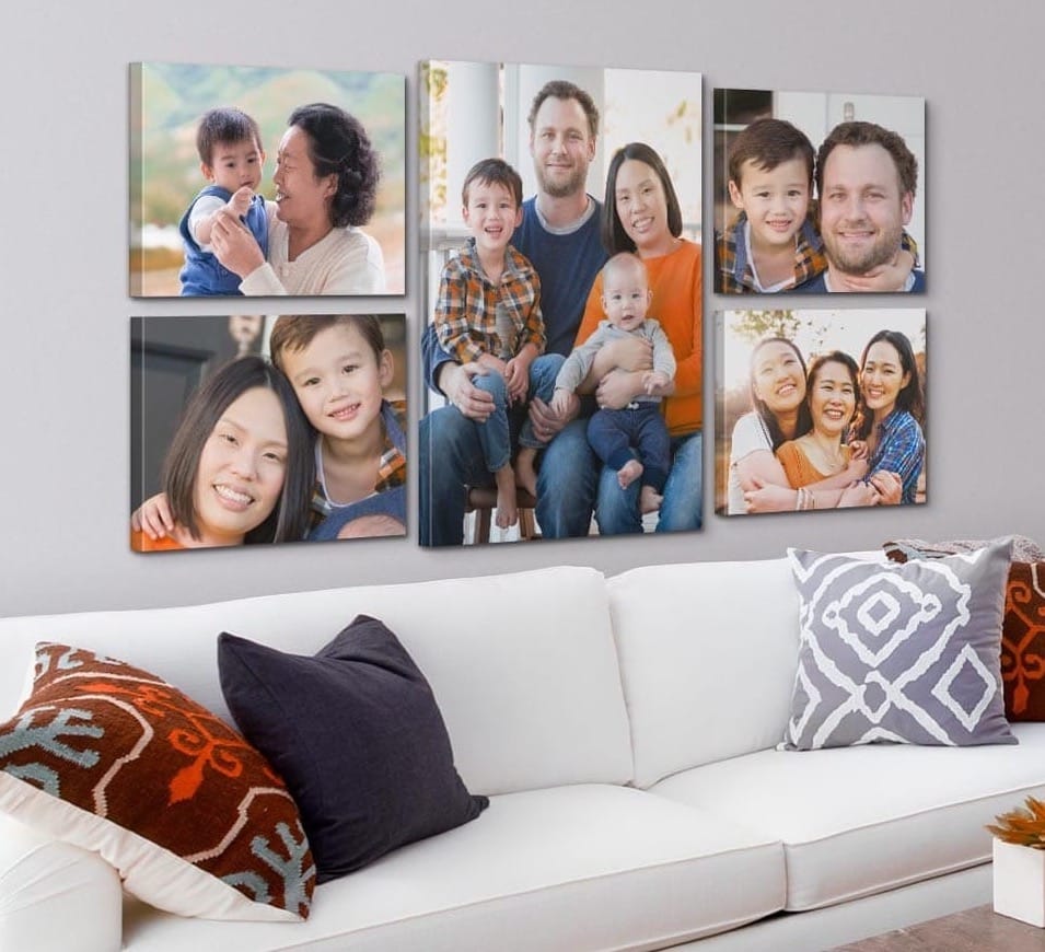 Multiple canvases of parents with members of their family