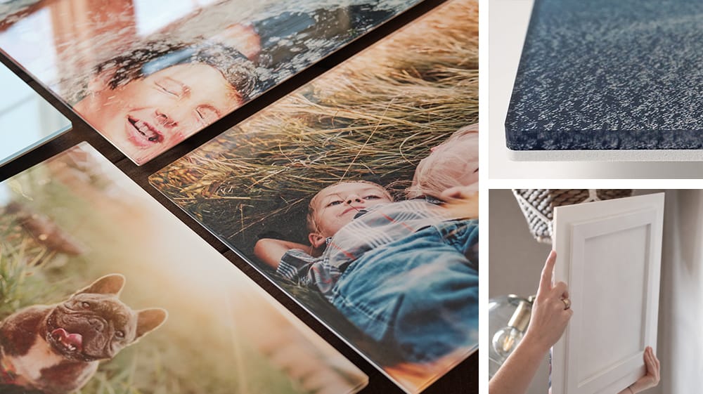 Acrylic photo print with vibrant colors and glossy finish displayed on a tabletop with depth and clarity