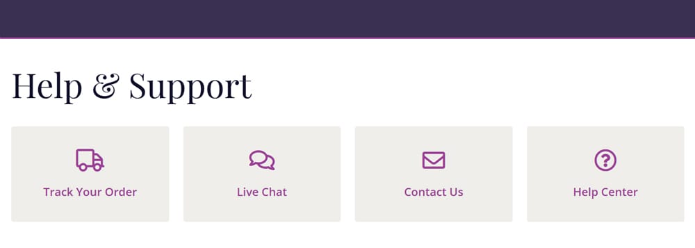Canvas On Demand Help and Support page with options to track an order, use live chat, contact support or visit the Help Center.