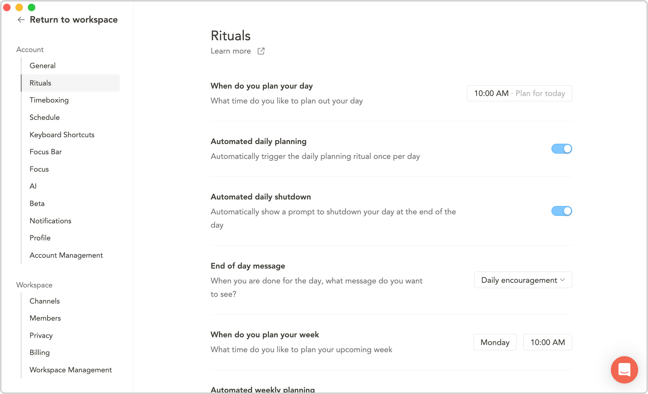 My daily planning rituals inside Sunsama