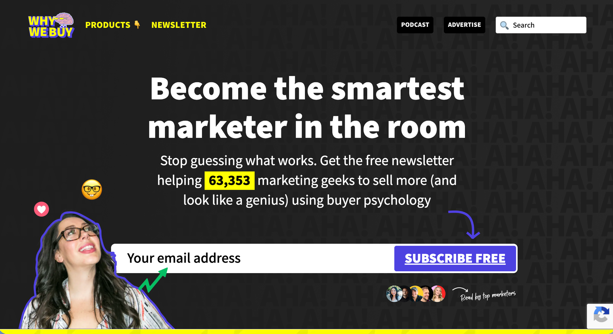 Katelyn Bourgoin's newsletter landing page with a strong value prop