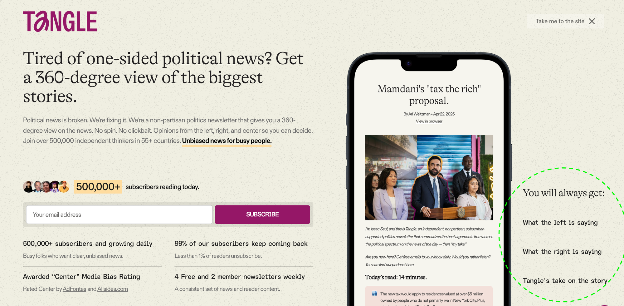 Tangle includes three quick bullets and a visual for what to expect