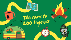 The road to 200 Legends featuring roadtrip and camping icons