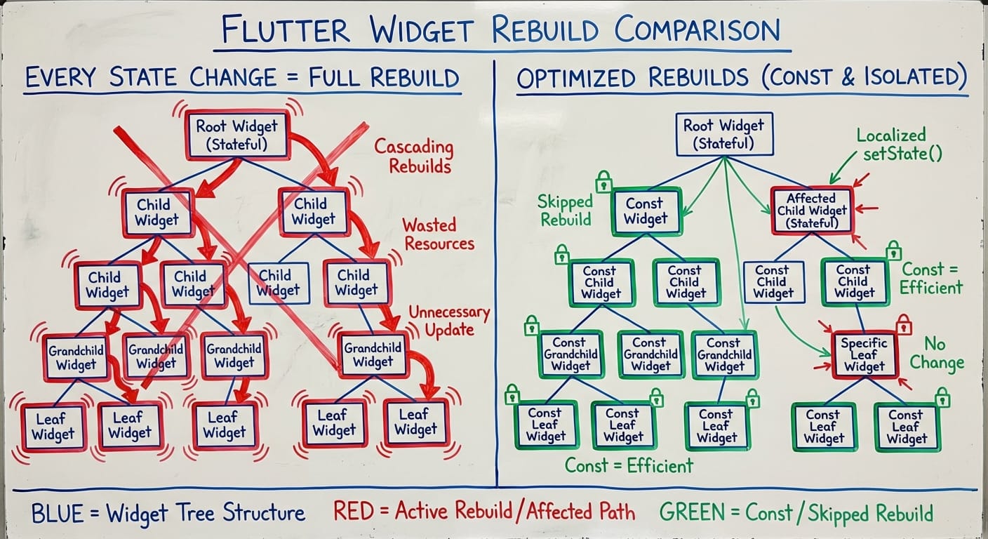 Diagram comparing cascading rebuilds versus optimized selective rebuilds