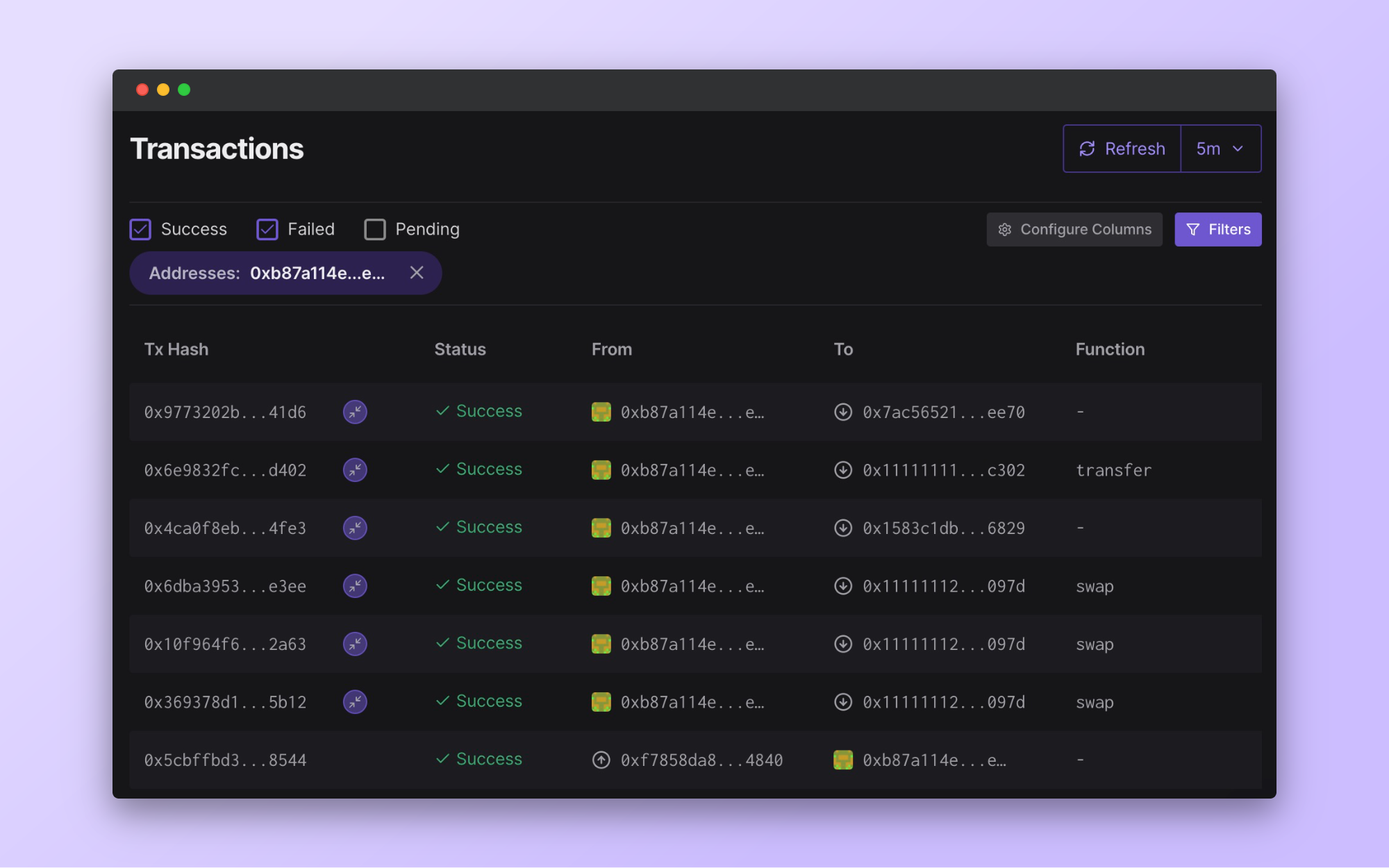 Viewing transactions within a wallet