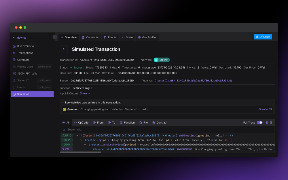 Reviewing the transaction simulation output