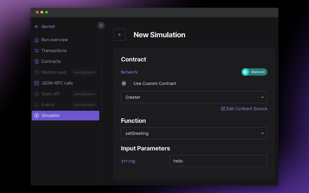 Running a new simulation with updated contract source code