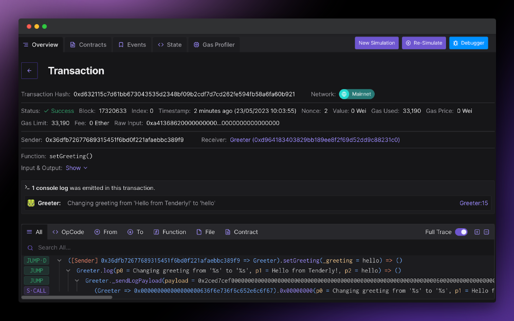 Transaction overview within a DevNet environment