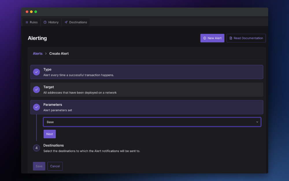 Setting up real-time alerts for Base