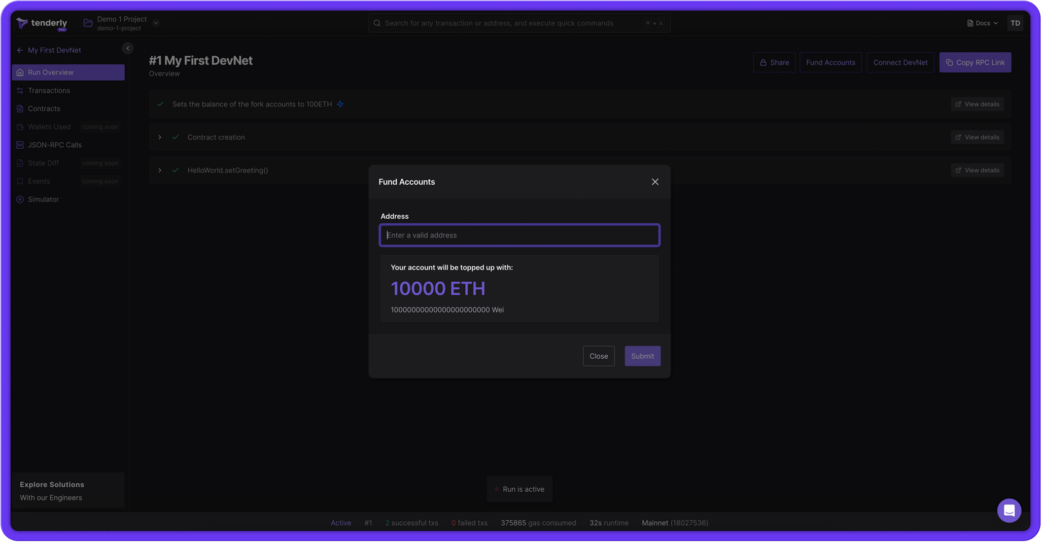 devnets unlimited faucet dashbaord screenshot
