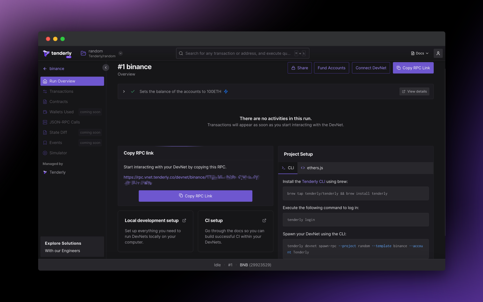 A DevNet overview page for BNB Chain