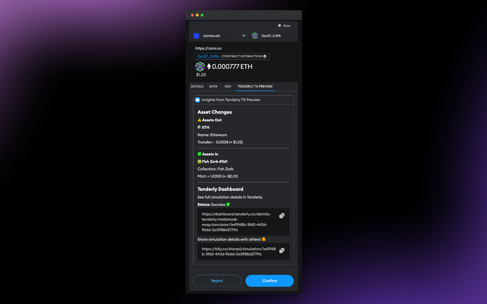 Previewing transactions in MetaMask using Tenderly 