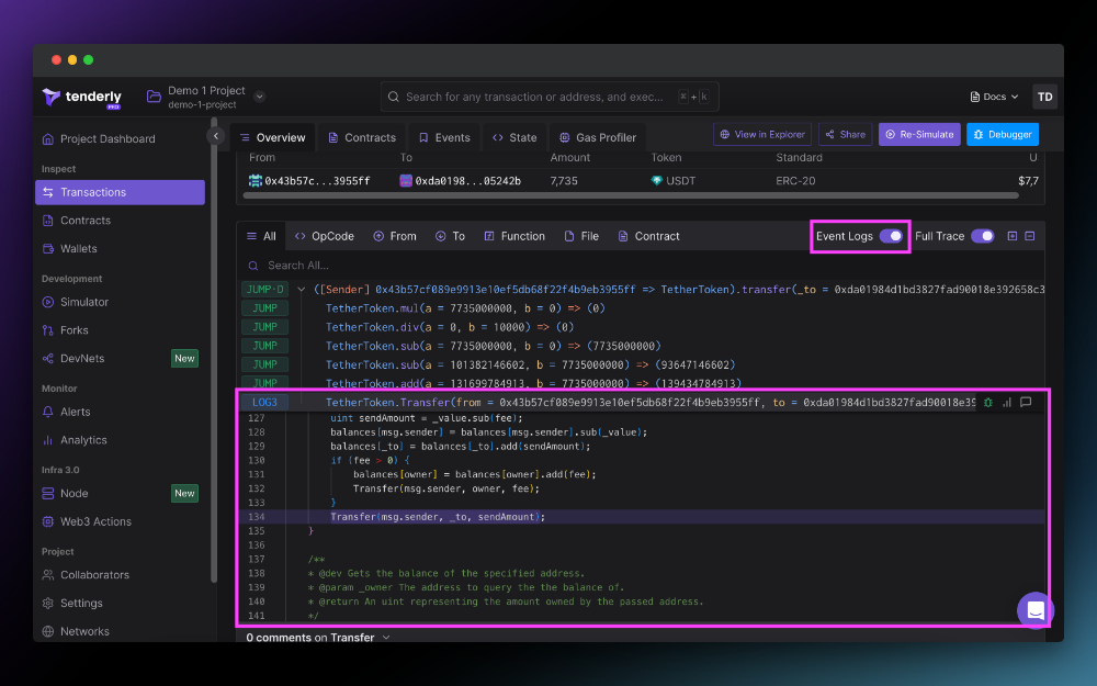 Emitted Events Added to Debugger Transaction Overview