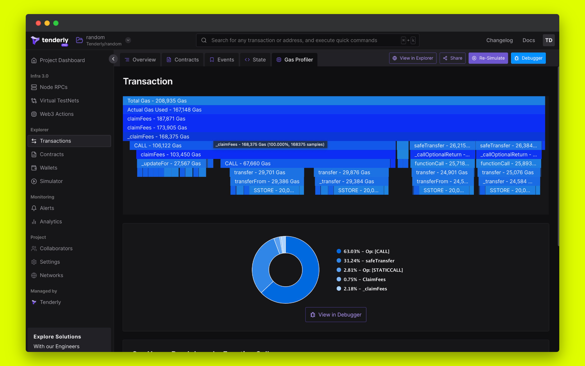 Analyzing gas usage of a transaction on Mode