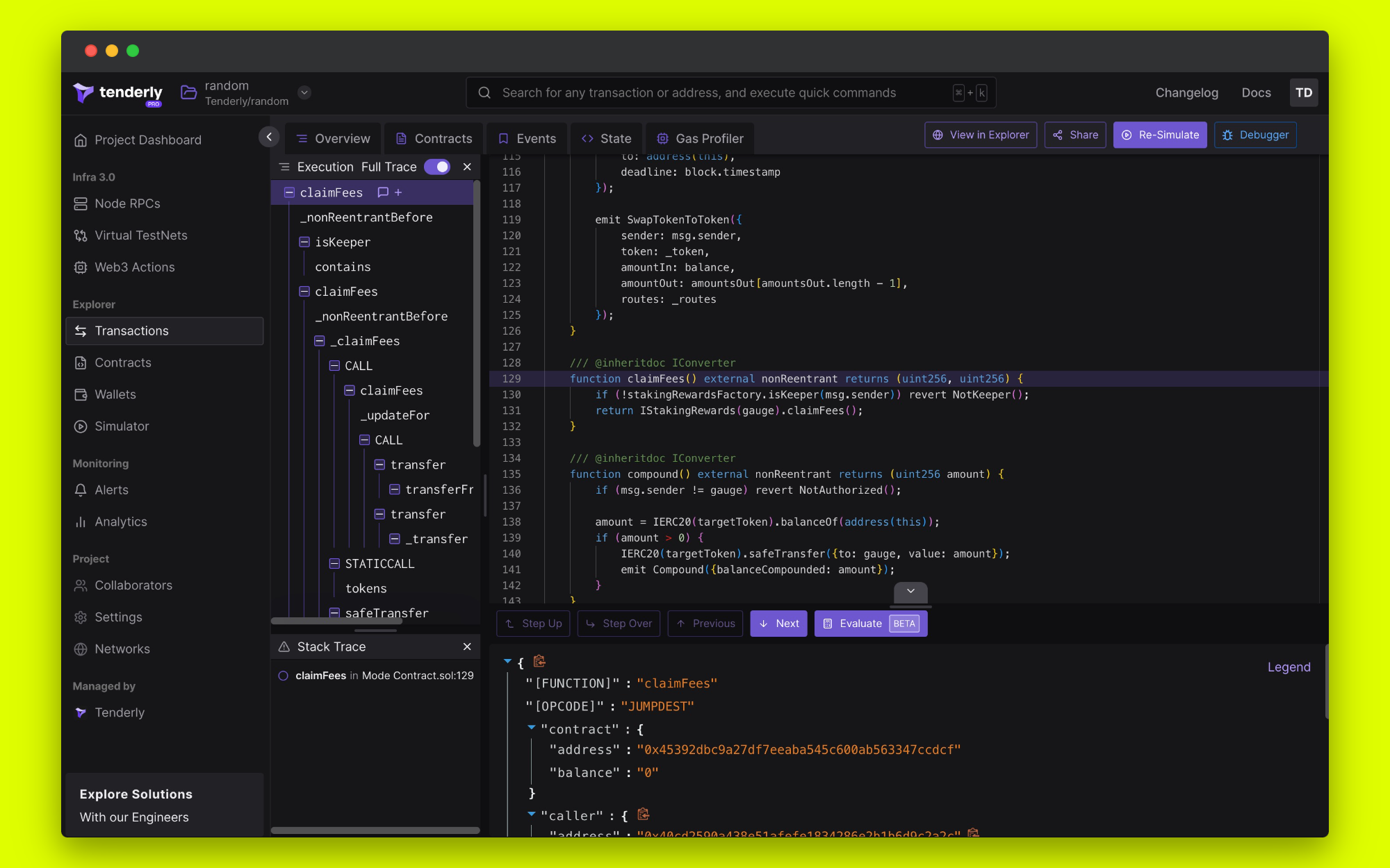 Debugging a transaction on Mode network