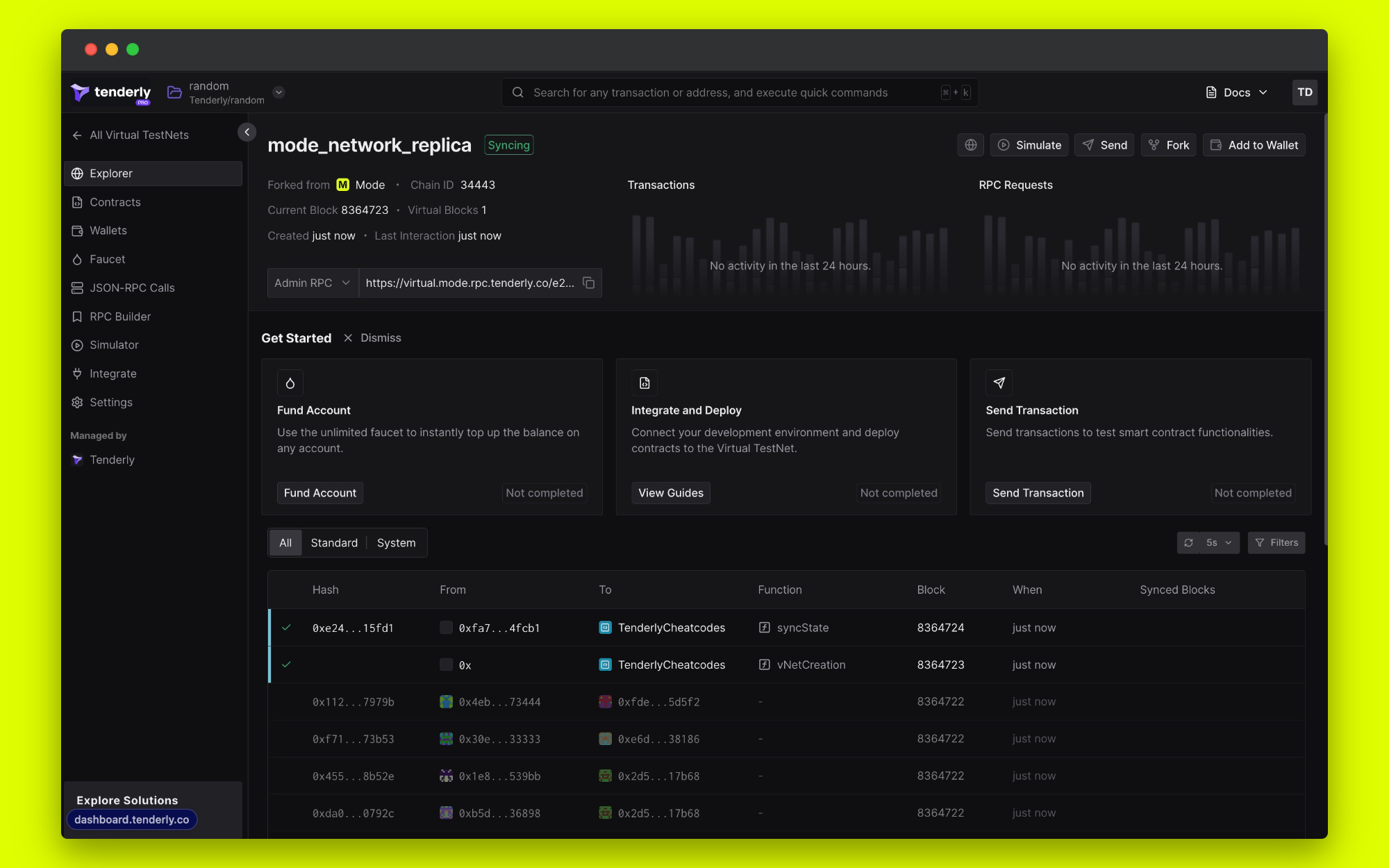 Virtual TestNet synced with the latest Mode state