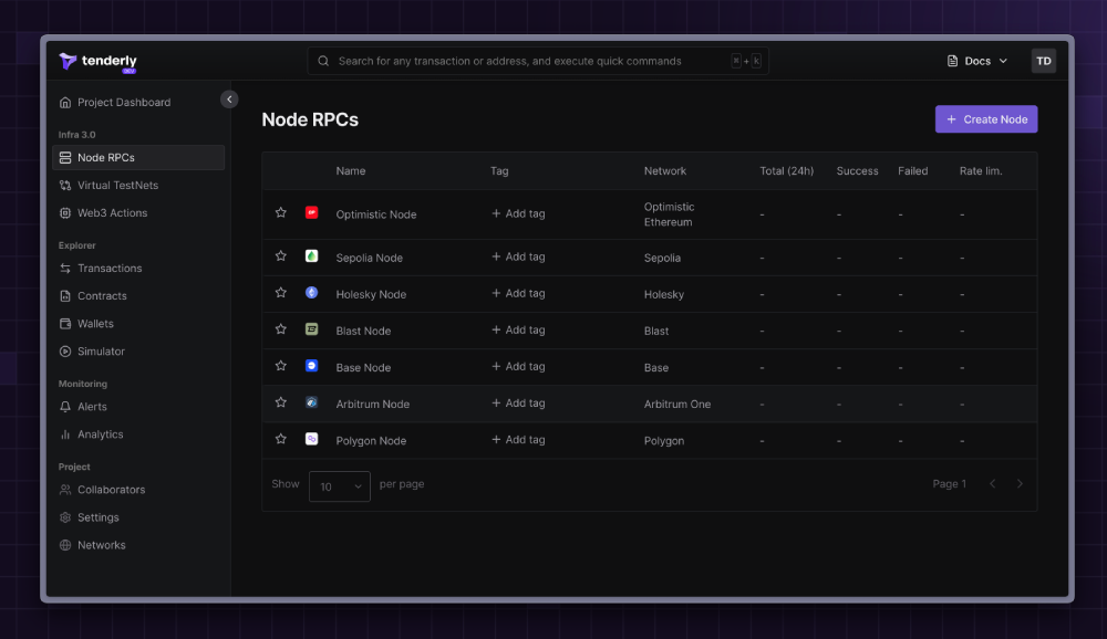 Tenderly Node UI Redesign and DevEx Improvements