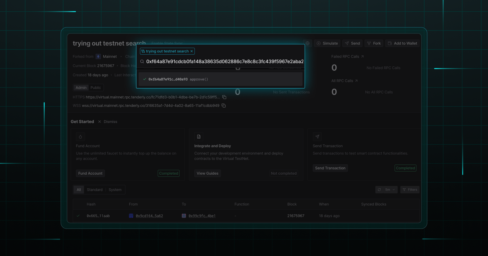 Searchable Transactions on Virtual TestNets