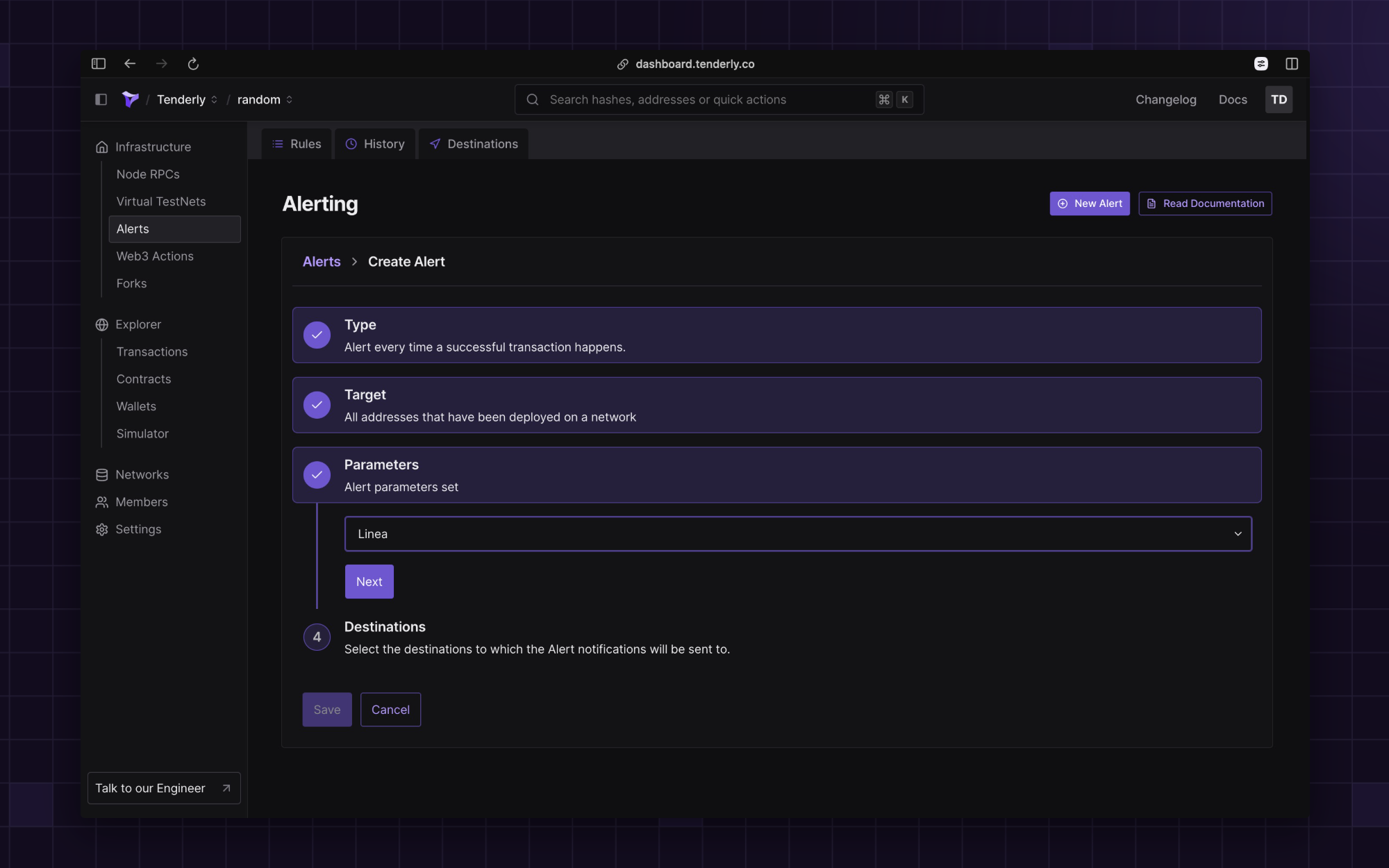 Setting up an alert for successful transactions on Linea