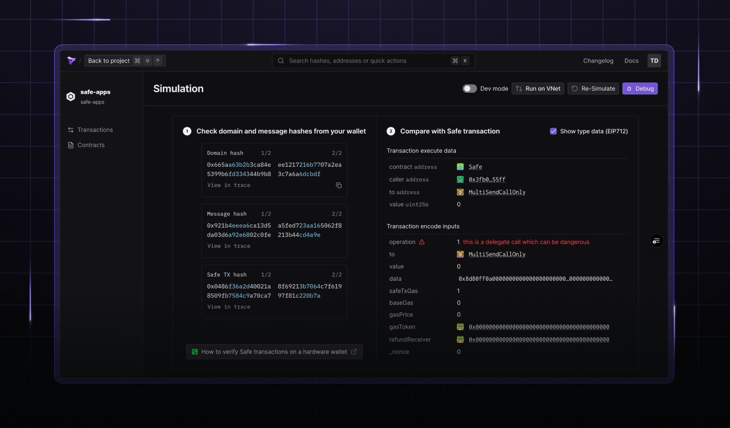 Compare transaction hashes of Safe simulations on Tenderly