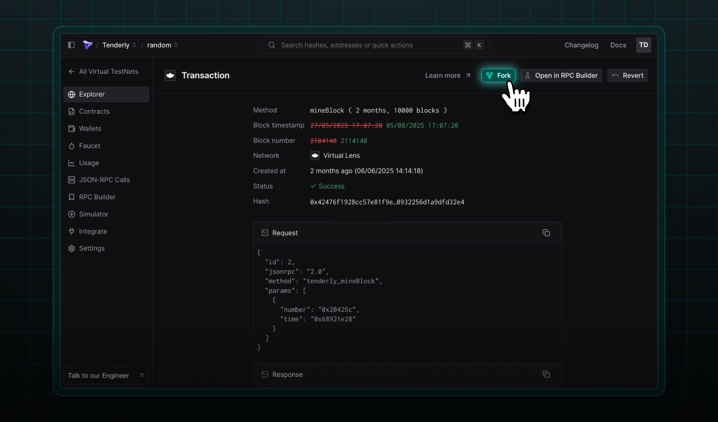 Forking a Virtual TestNet from a specific transaction