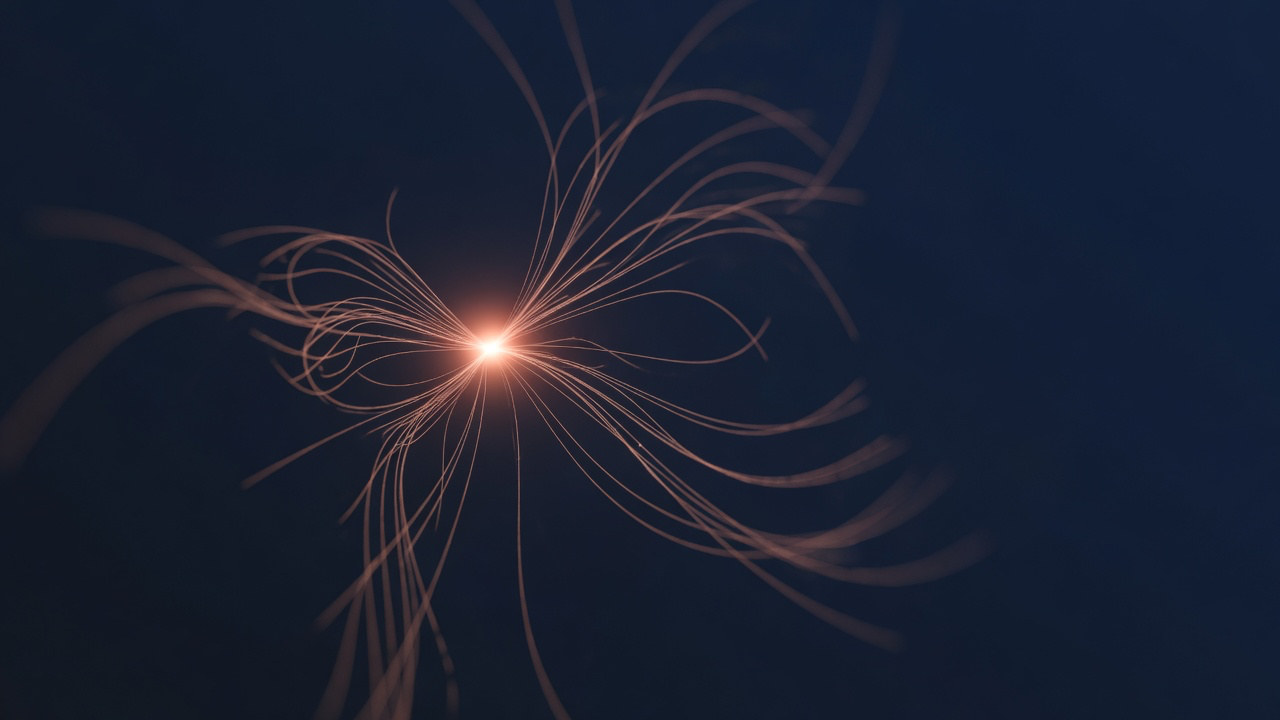 An abstract image of a single warm point of light with many fine copper filaments radiating outward and curving back into it against deep navy, evoking one self that holds many faculties at once rather than a grid of separate, disconnected skills.