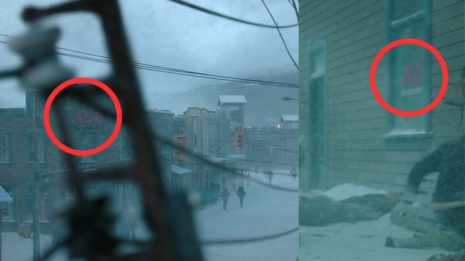 Images of Jackson from episode two, ACE Hardware logos are circled in red. 