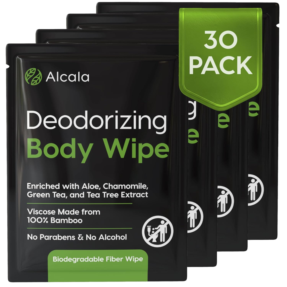 Four packets of Alcala Deodorizing Body Wipes