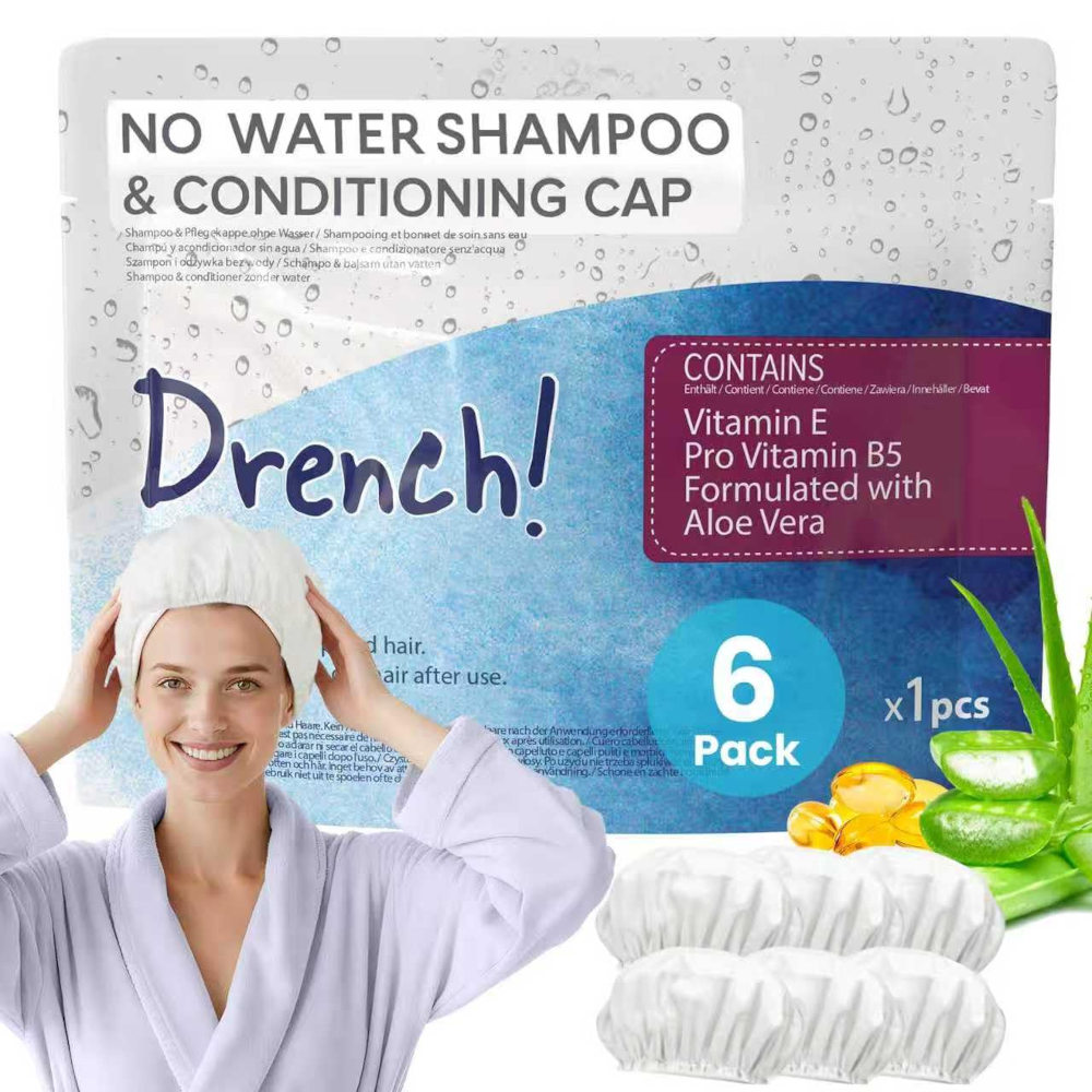 A six pack of Drench shampoo caps