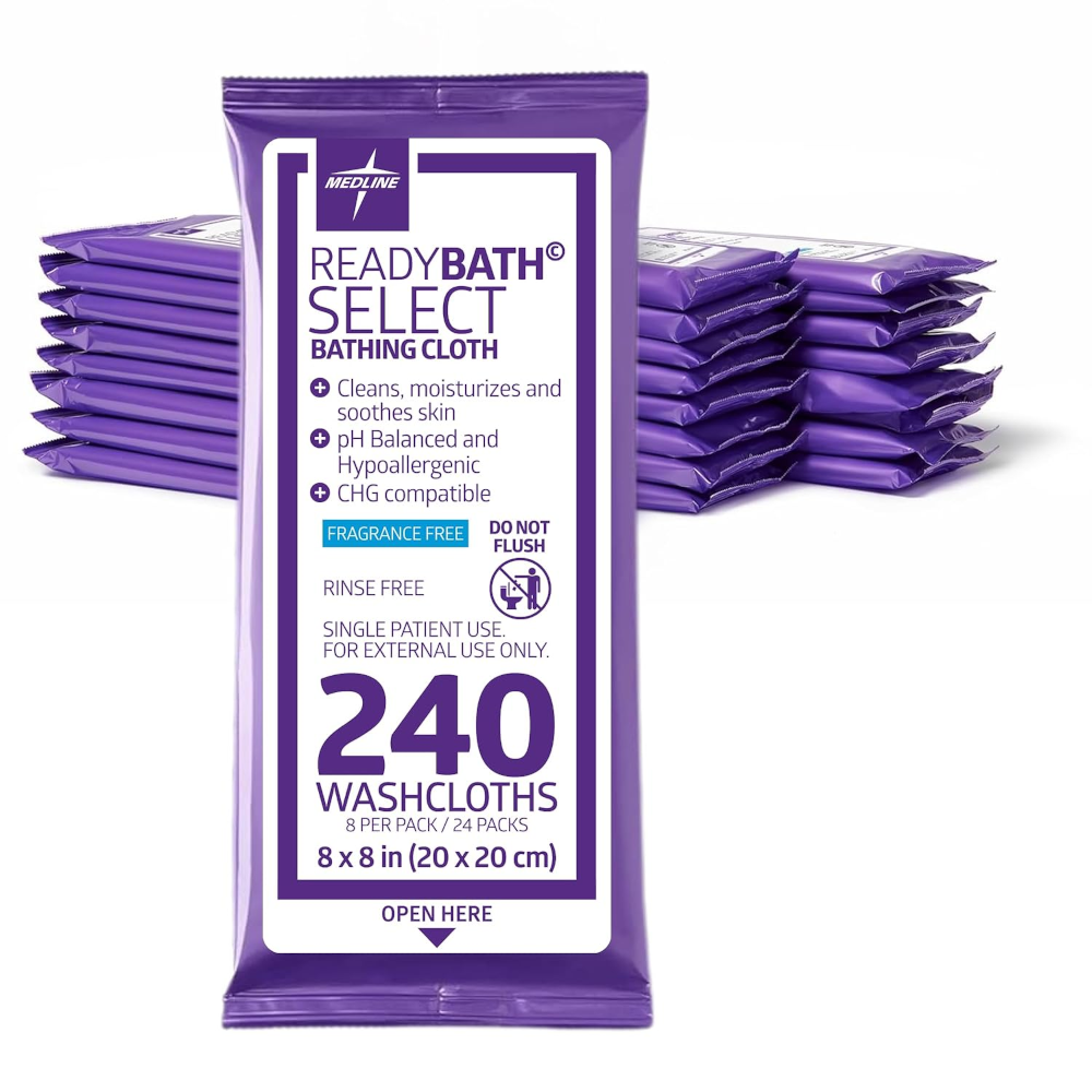 A pile of ReadyBath Select washcloths