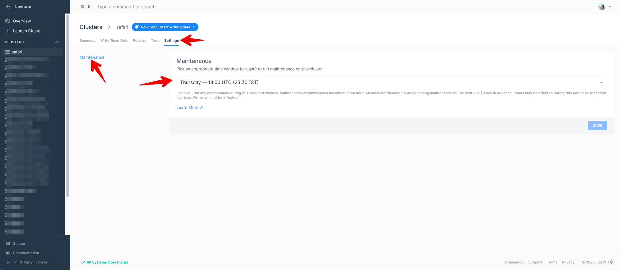 Choose the maintenance window for your Last9 Cluster