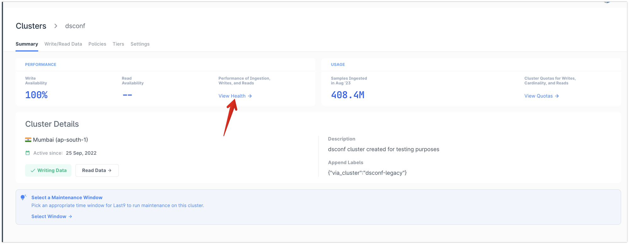 View Health of a Levitate cluster