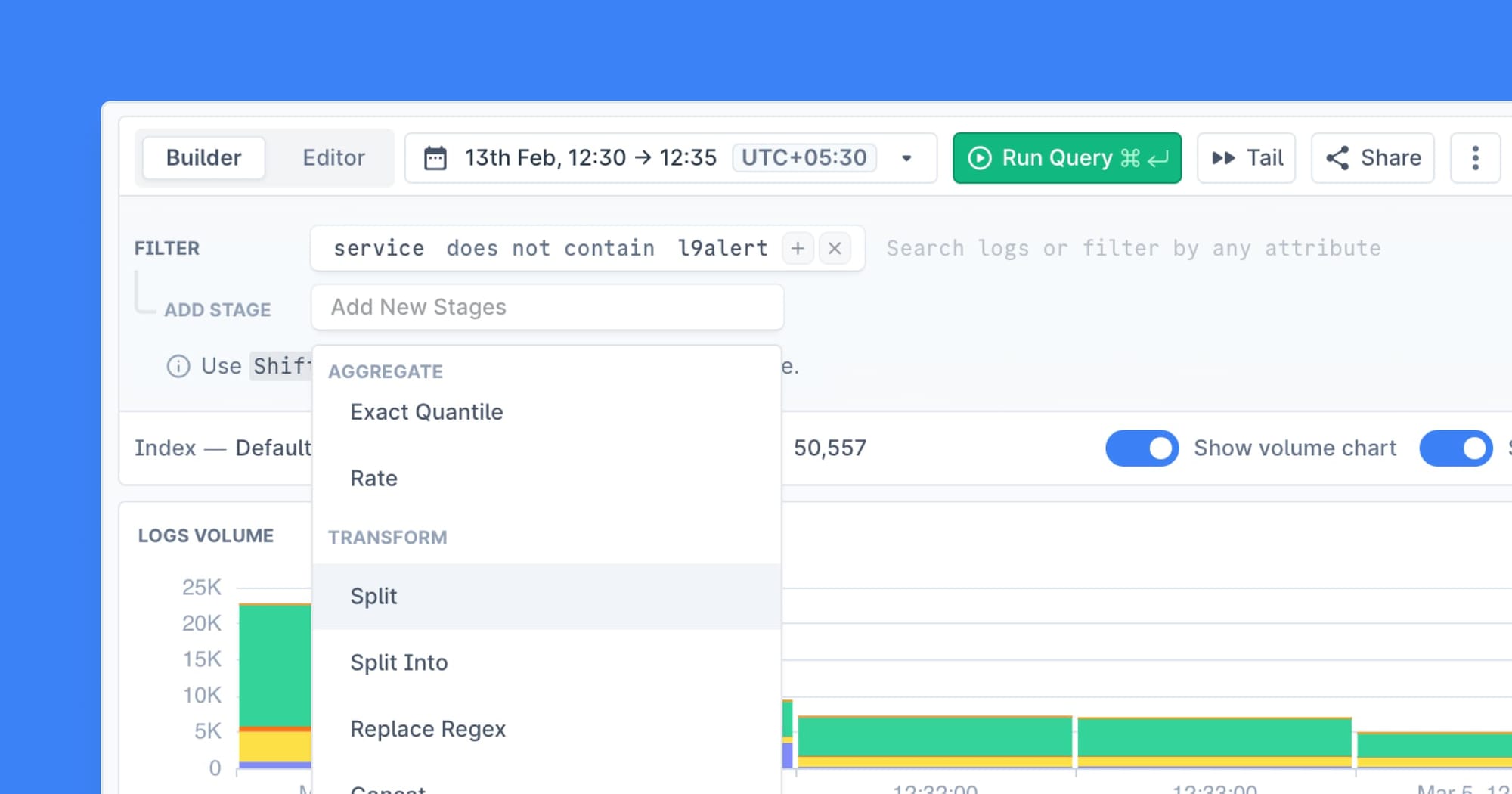 Transform Support in Logs Explorer Builder Mode