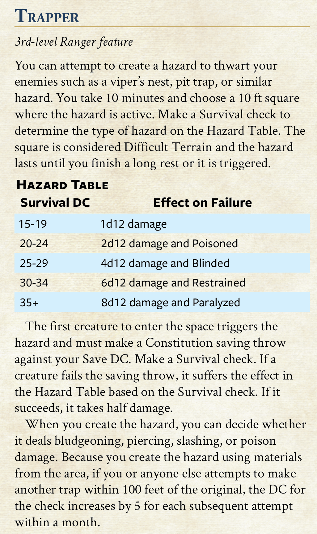 Ranger level 3 feature: Trapper