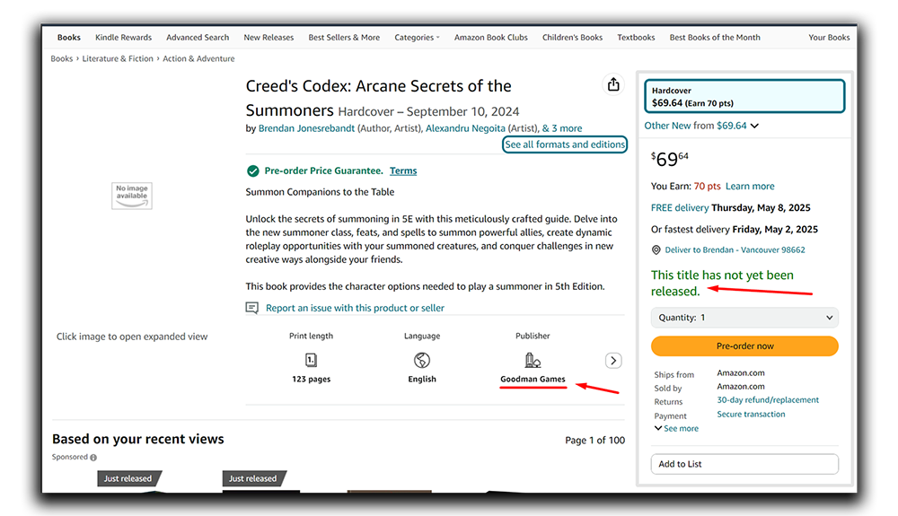 Arcane Secrets of the Summoners is incorrectly attributed to Goodman Games