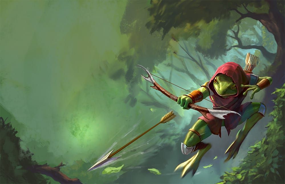 Ranger in the forest firing an arrow