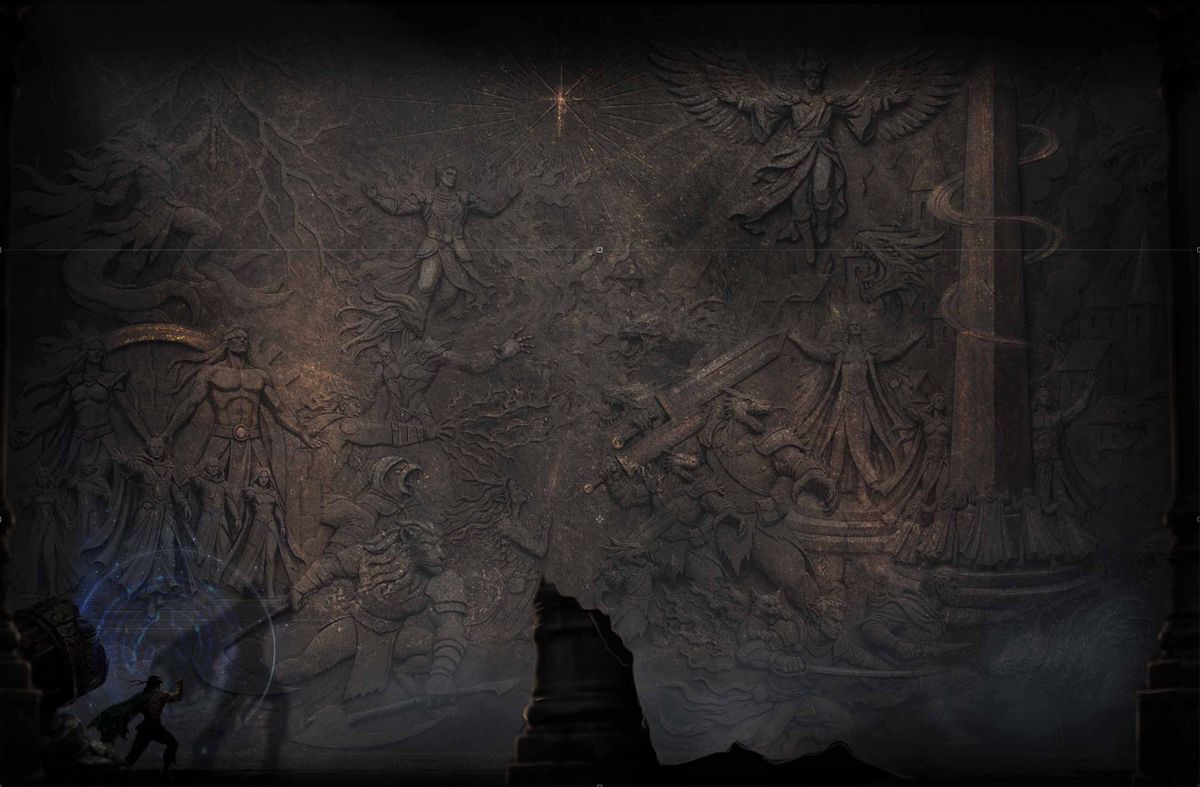 Bas relief scene from the final confrontation in the westmarches game on the KVC discord server.