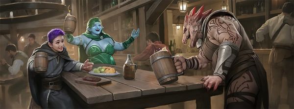 Characters hanging out at the table