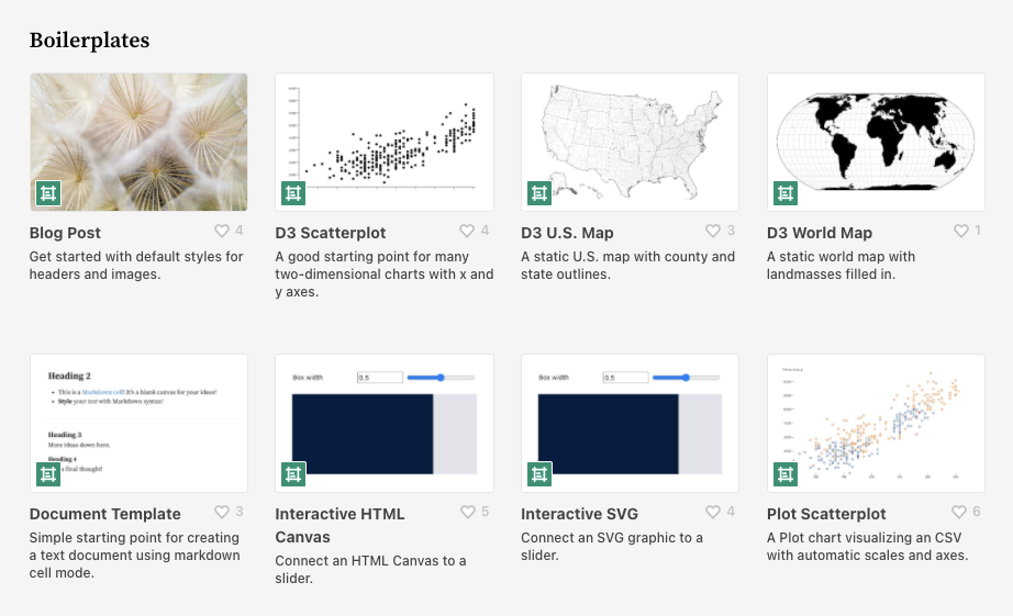 A screenshot of the Observable templates webpage