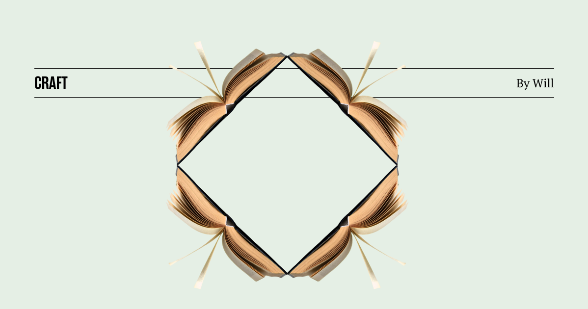 Four books arranged in a diamond pattern, text reads "craft, by Will"