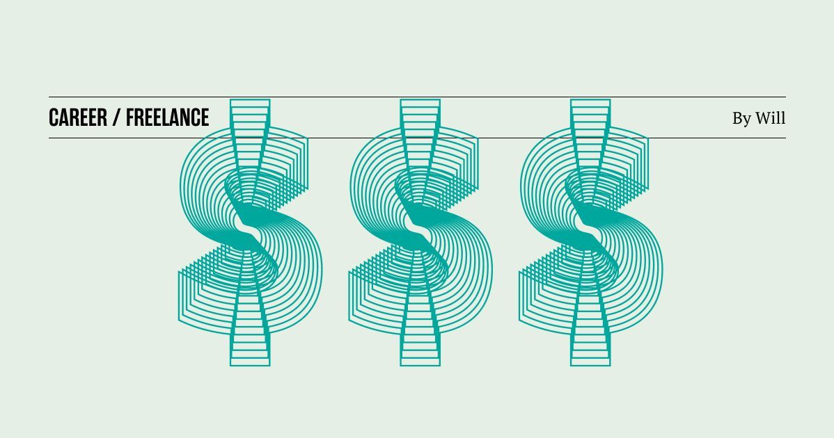 Three stylized $ glyphs. Text reads "career/freelance, by will"