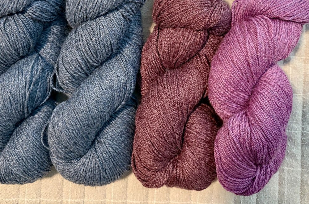 Twilight, fuchsia and grape yarn for a friend's wrap