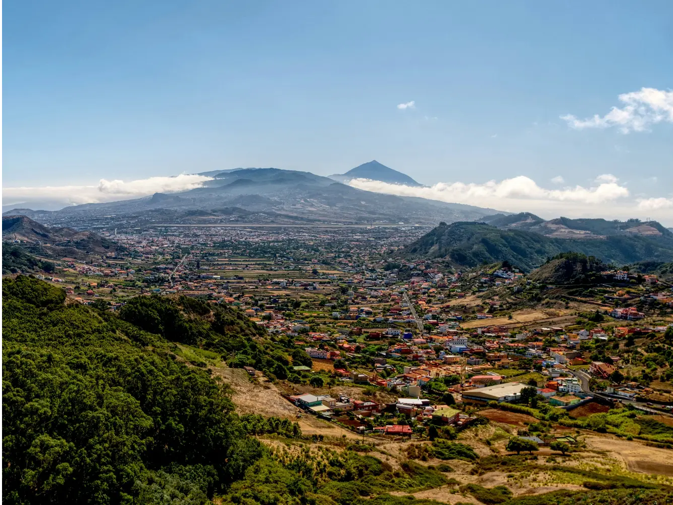 A view of a small town in the mountains