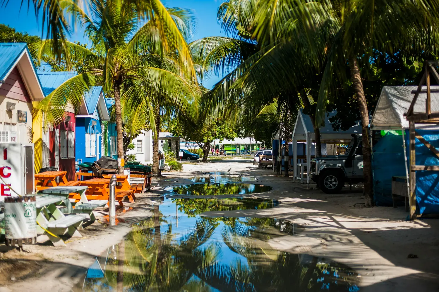 Colorful row of traditional wooden chattel houses in Barbados
